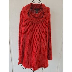 ALI MILES Cowl Neck Tunic Sweater Size 1X Soft Fuzzy Eyelash New Plus Red Black